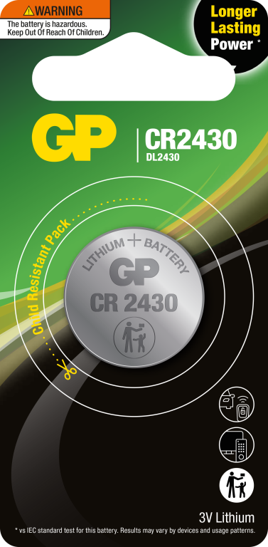 Battery CR2430, 3V, Lithium, 1 pcs., GP 